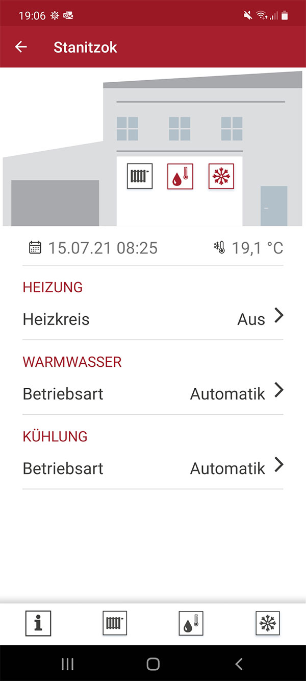 Screenshot der alpha control App zur Steuerung Ihrer Wärmepumpe