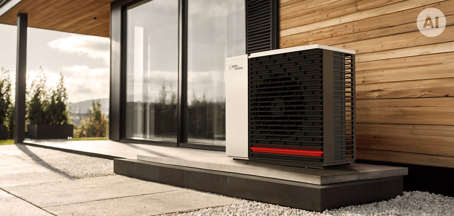 alpha innotec Wärmepumpe vor einem Haus